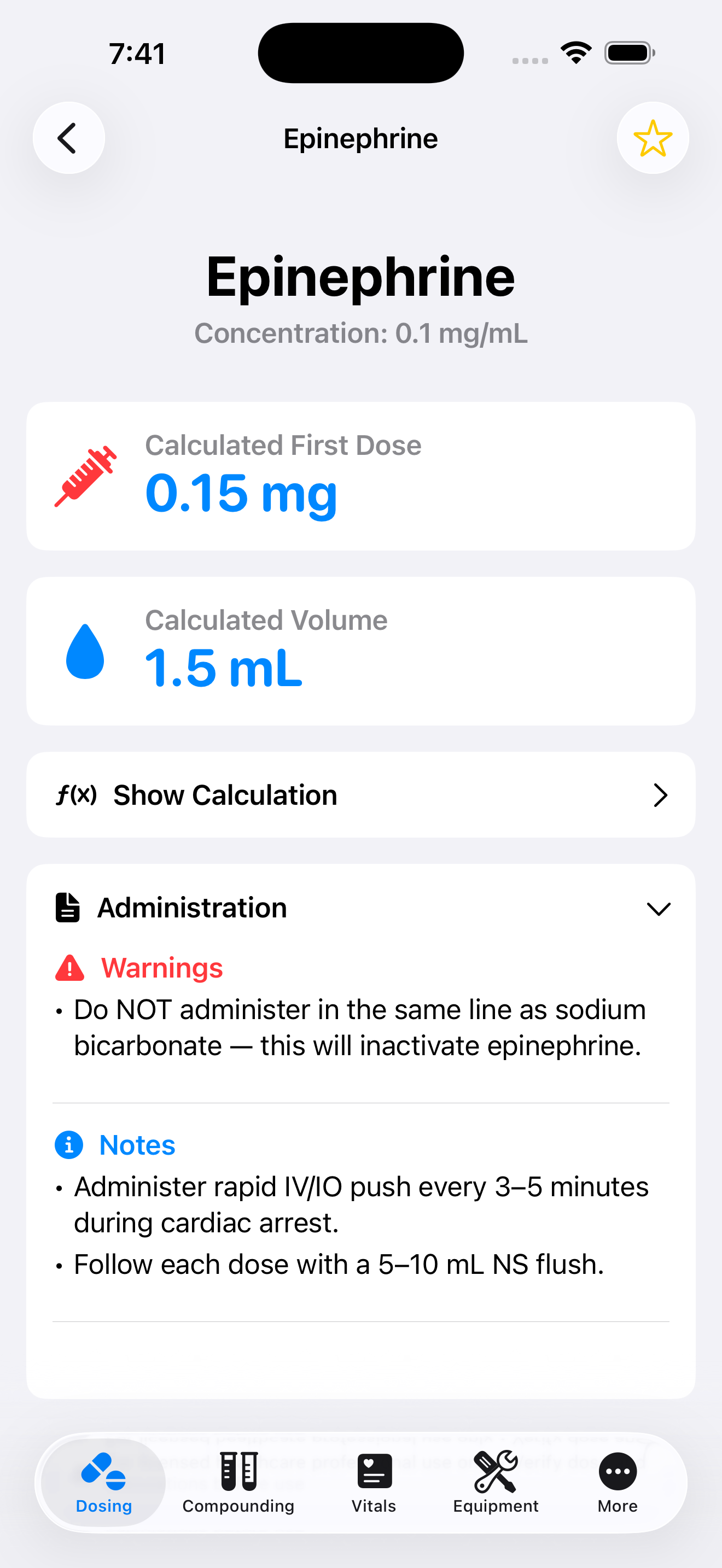 Epinephrine dosing screen